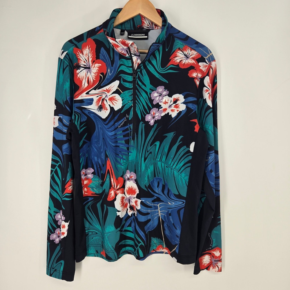 J.Lindeberg Luke 1/4 Zip Mid Layer Pullover Mens L Tropical Floral Golf Zip